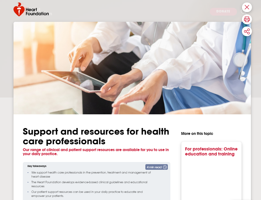 Heart foundation landing page titles support and resources for health care professionals