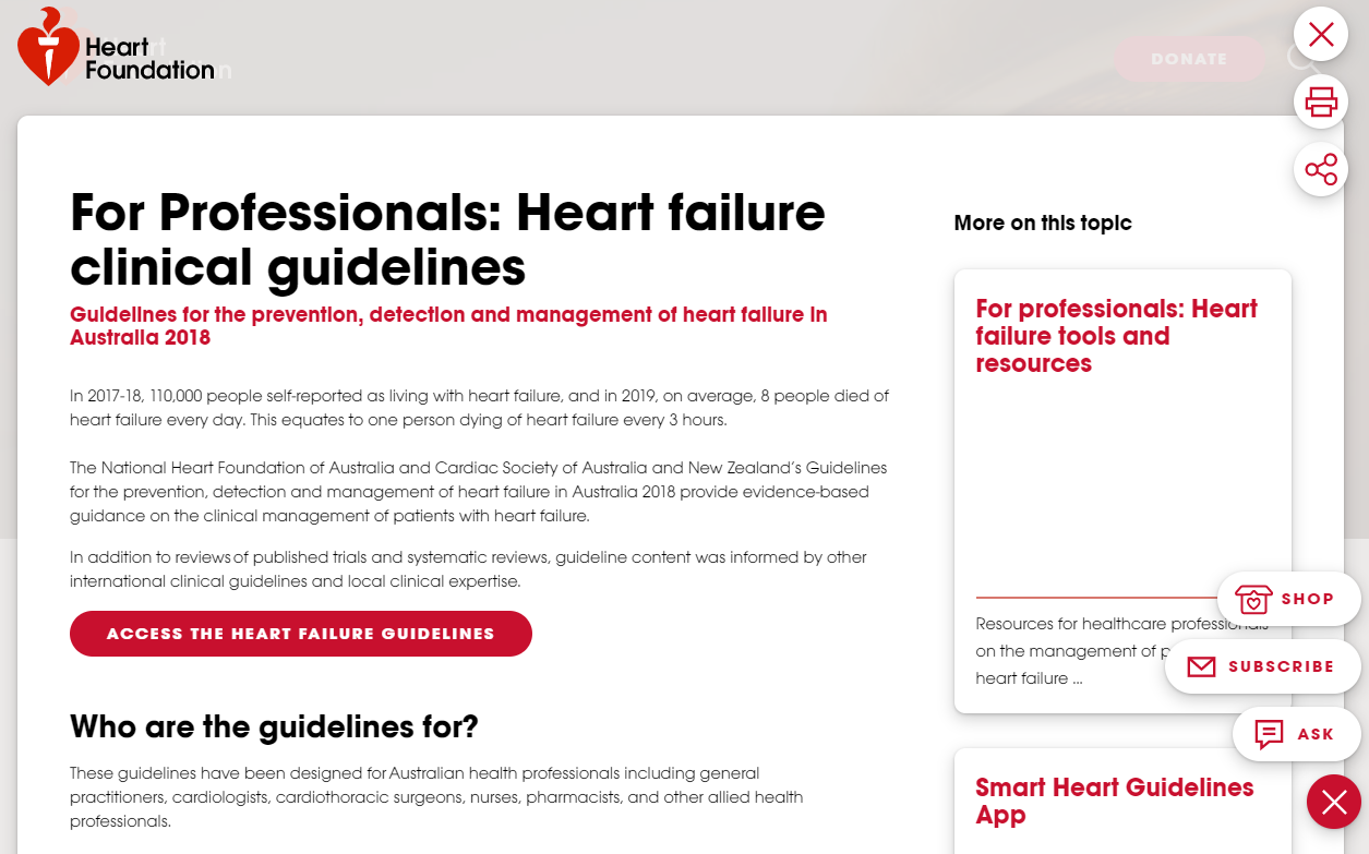 Landing page for Heart Foundation Heart failure clinical guidelines
