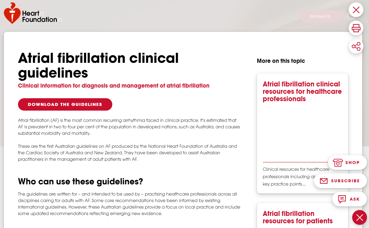 Link to Heart Foundation Atrial fibrillation clinical guidelines