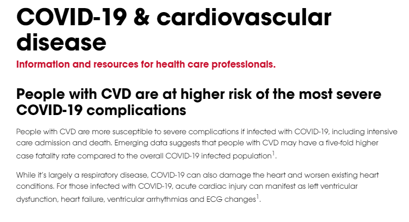 Heart foundation landing page for covid-19 and cardiovascular disease resource