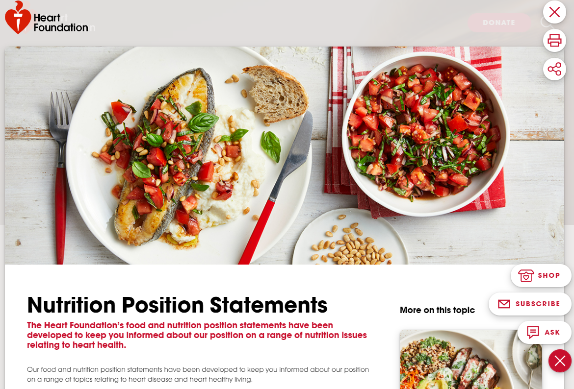 Heart foundation web page for nutrition position statement