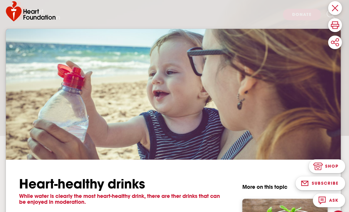 Homepage for Heart foundation heart-healthy drinks page