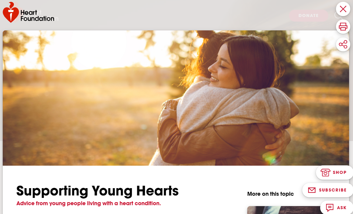 Home page to Heart Foundation Supporting Young Hearts program